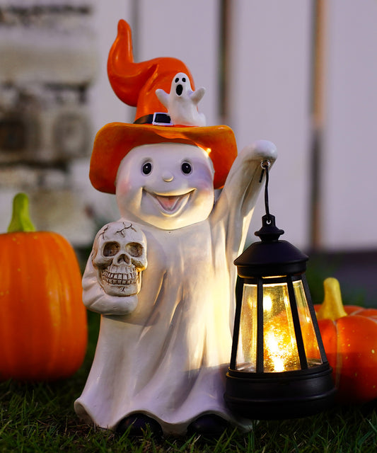 Nacome Halloween Cute Ghost with Solar Lantern: Scary Figurine Spooky Decoration for Garden Outdoor, Holiday, Party, Indoor, Office,Dinner Table - Adorable Gift Ideal Choice