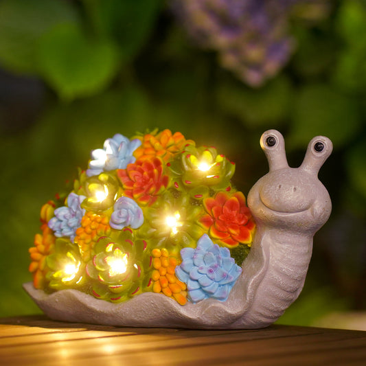Nacome Snail Statues with Succulent for Garden Decor: Solar Outdoor Clearance Outside Yard Art Porch Patio Balcony Front Lawn Ornaments –Birthday Gifts for Mom Grandma Women