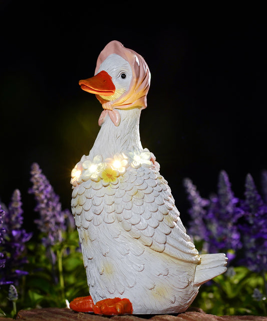 Nacome Solar Goose Outdoor Statues for Garden: Outside Decor with Glowing Flower Clearance for Porch Yard Art Lawn Ornaments Patio Balcony - Birthday Gifts for Women Mom Grandma(White)