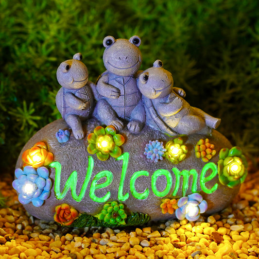 Nacome Solar Frog Statues for Garden Decor: Welcome Sign Outside Lawn for Patio/Balcony/Yard Art/Lawn Ornament House Warming Gifts for Mom/Women