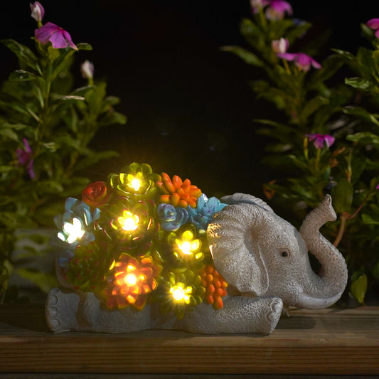 Nacome Elephant Statues with Succulent for Garden Decor: Solar Outdoor Clearance Outside Yard Art Porch Patio Balcony Front Lawn Ornaments –Birthday Gifts for Mom Grandma Women