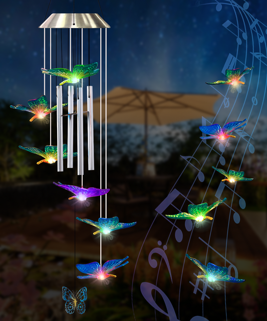 Nacome Solar Wind Chimes for Outside: Memorial Color Changing Bell for Garden Yard Party Window Decor - Birthday Gifts for Mom Mother Grandma Women (Butterfly)