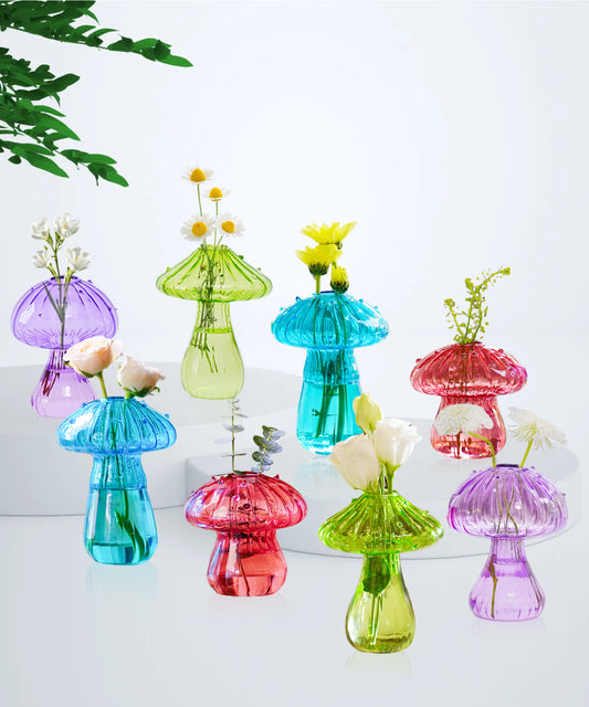 Nacome Mushroom Glass Propagation Station for Plants: Set of 8 Colored Vases Terrarium Kit for Home Office Indoor Hydroponics Decor - Birthday Gifts for Women Mom Grandma