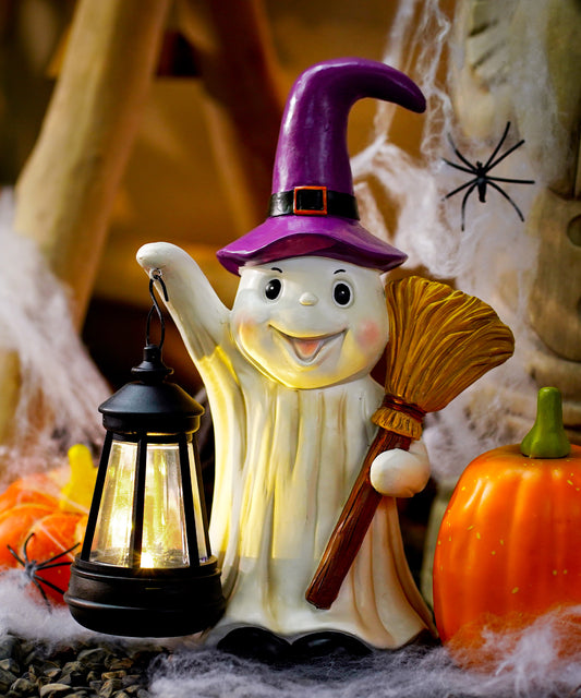 Nacome Halloween Cute Ghost with Solar Lantern: Scary Figurine Spooky Decoration for Garden Outdoor, Holiday, Party, Indoor, Office,Dinner Table - Adorable Gift Ideal Choice