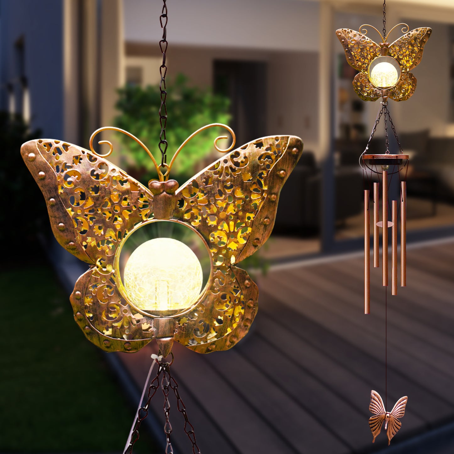 Solar Wind Chimes Outdoor Indoor Decor: Birthday Gifts for Mom/Grandma Outside Solar Lights for Garden Decor(Butterfly)