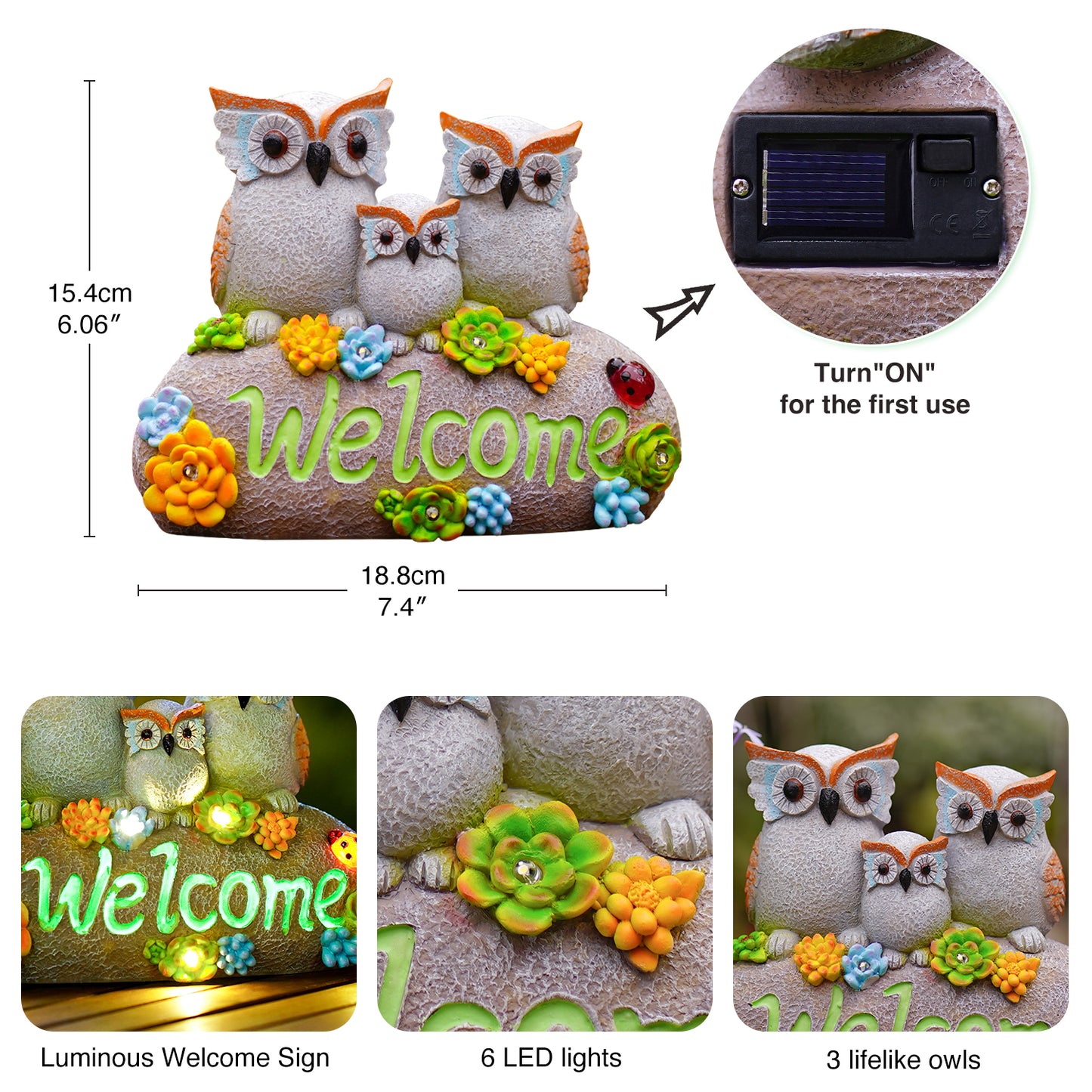 Nacome Solar Owl Statues for Garden Decor: Welcome Sign Outside Lawn for Patio/Balcony/Yard Art/Lawn Ornament House Warming Gifts for Mom/Women