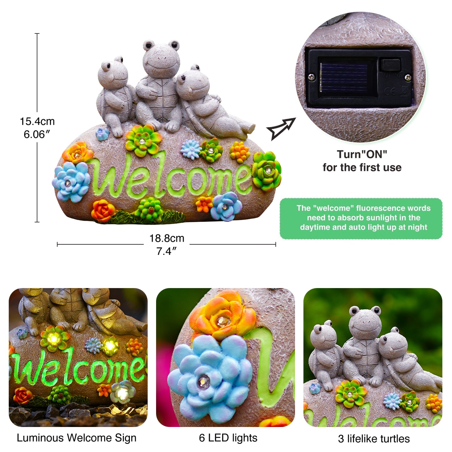 Nacome Solar Frog Statues for Garden Decor: Welcome Sign Outside Lawn for Patio/Balcony/Yard Art/Lawn Ornament House Warming Gifts for Mom/Women