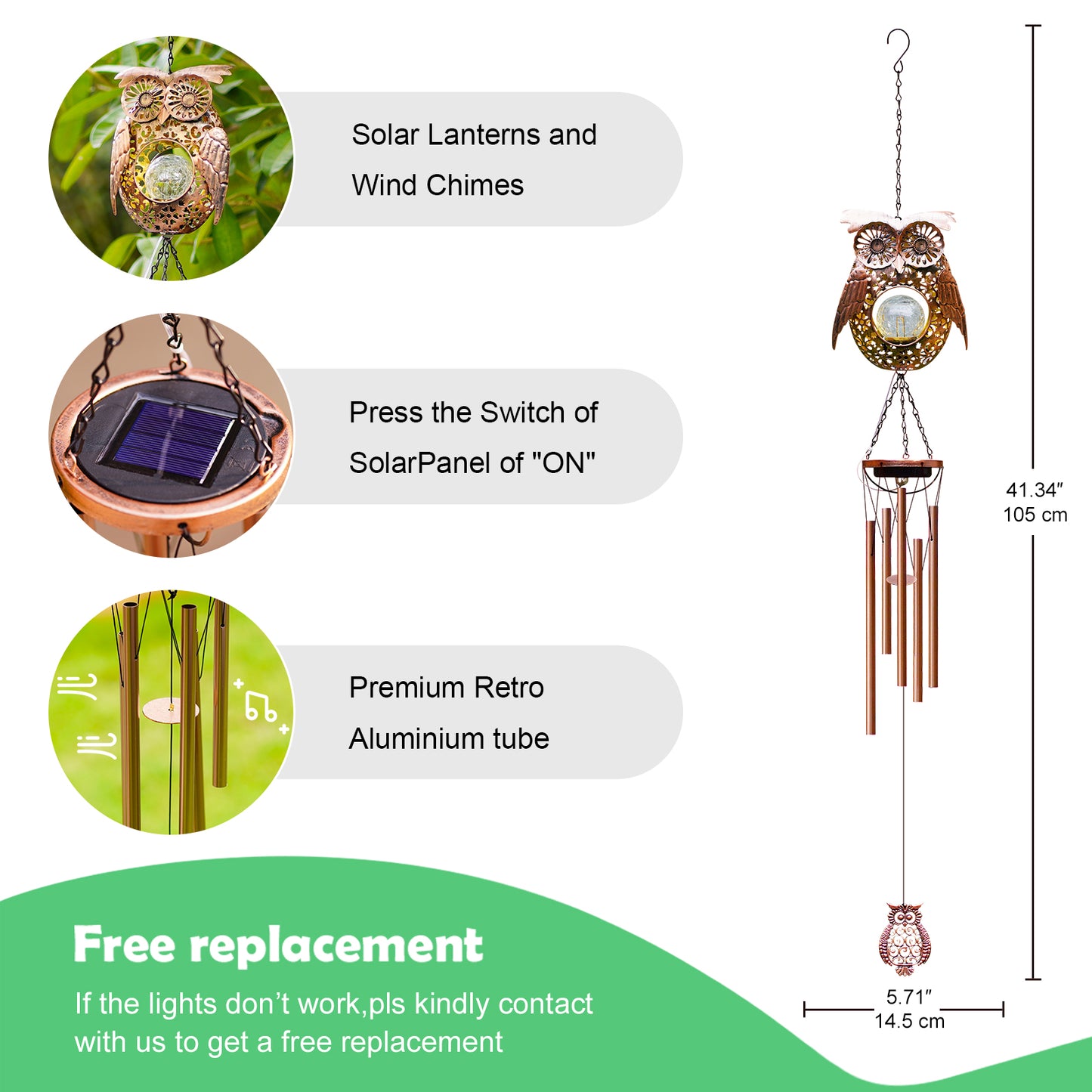 Solar Wind Chimes Outdoor Indoor Decor: Birthday Gifts for Mom/Grandma Outside Solar Lights for Garden Decor(Owl)