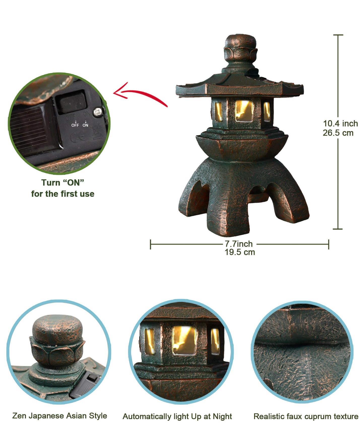 Nacome Solar Pagoda Lantern Garden Statue,Indoor/Outdoor Zen Asian Decor for Landscape Balcony,Garden,Patio,Porch Yard Art Ornament,Polyresin, Stone Finish