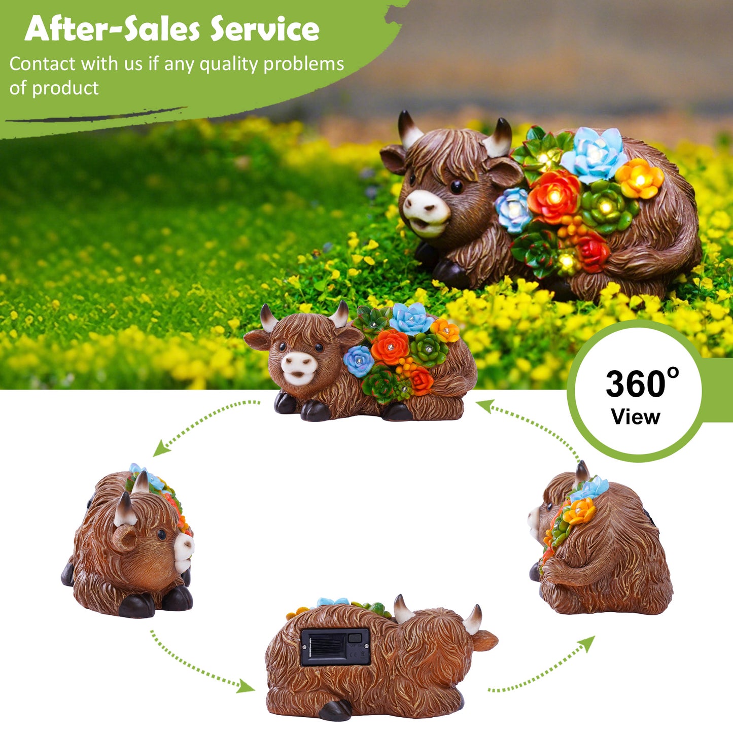 Nacome Solar Garden Statues Highland Cow with Succulent and 6 LED Lights - Lawn Decor for Patio Balcony Yard Ornaments - Birthday Gifts Mom Grandma Women(Brown)