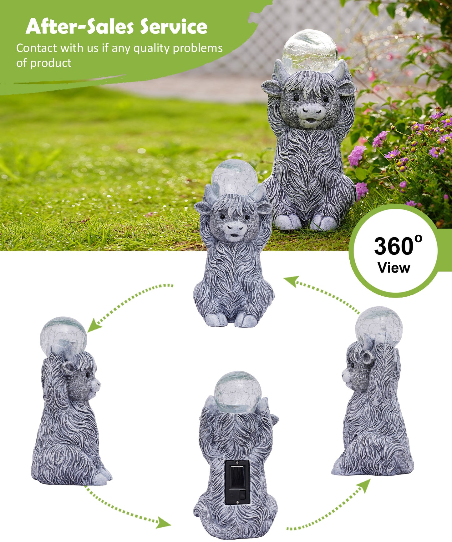 Nacome Solar Highland Cow Garden Decor - Outdoor Statues with Bubble Ball Balcony Lown Patio Porch Sculptures Front Yard Art for Outside - Birthday Gifts for Mom Grandma Women(Grey)