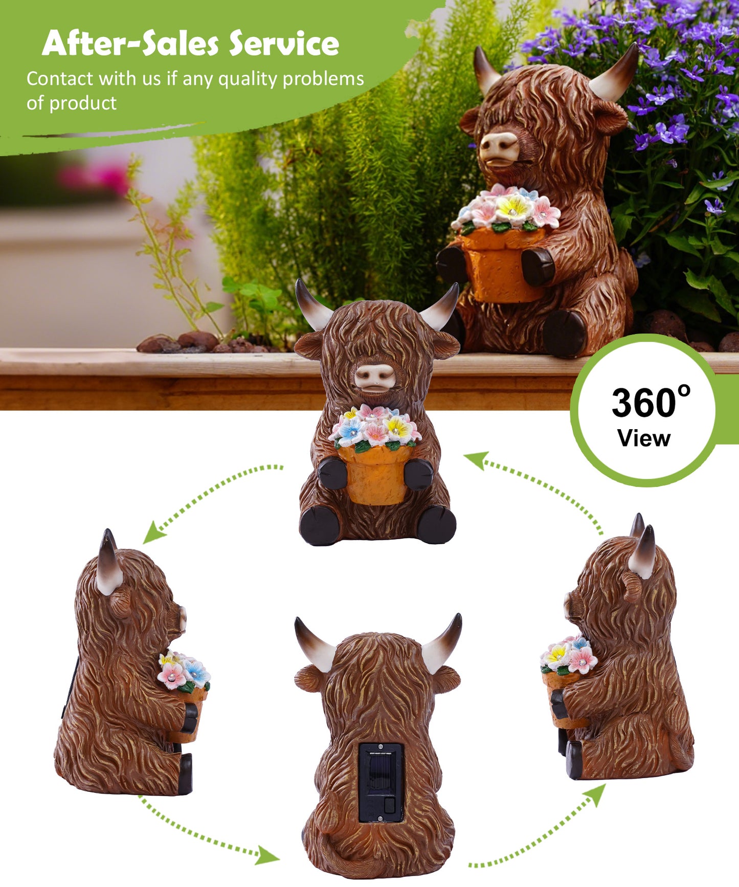 Nacome Solar Garden Highland Cow Holding Succulent Planter with LED Lights Outdoor Decor for Outside Yard Patio Balcony Porch Decorations - Birthday Gifts Mom Grandma Women(Brown)