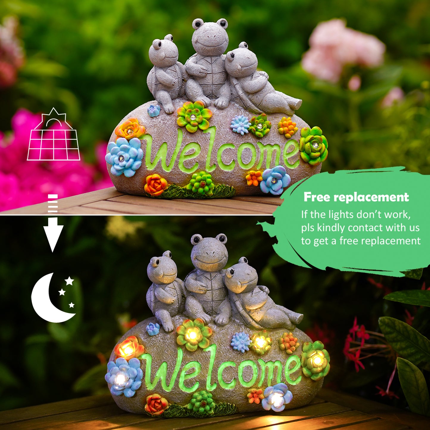 Nacome Solar Frog Statues for Garden Decor: Welcome Sign Outside Lawn for Patio/Balcony/Yard Art/Lawn Ornament House Warming Gifts for Mom/Women