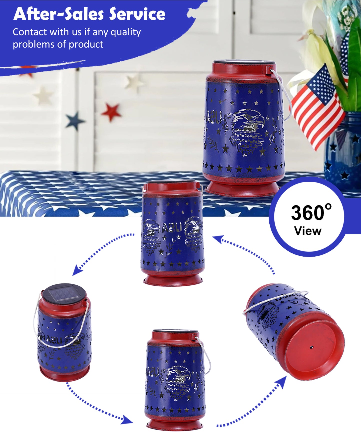 Nacome Solar Lantern for Garden Decor: The United States Flag Waterproof Hanging Metal Decoration with LED Lights for Yard Lawn Porch Patio Landscape Pathway – Birthday Gifts for Mom Grandma Women