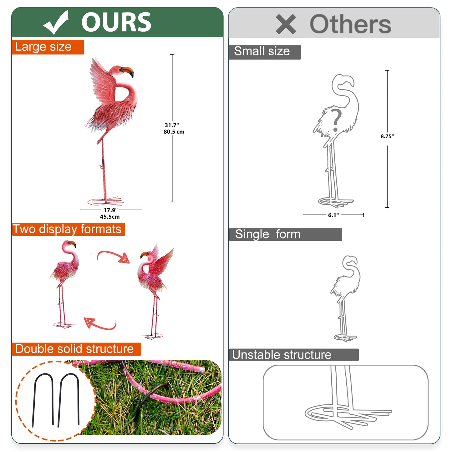 Nacome Metal Flamingo Decor for Yard Art: Solar Sculptures & Statues Clearance Lawn Ornaments for Patio Balcony Front Backyard- Gifts for Grandma Mom