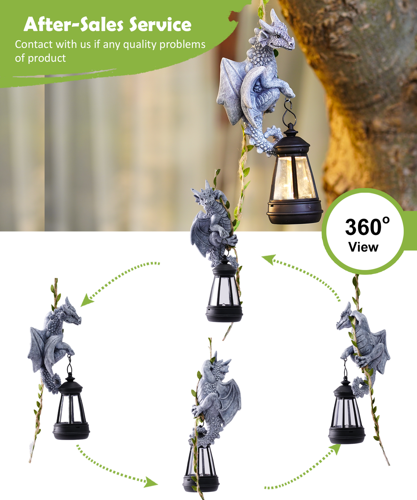 Nacome Solar Dragon Outdoor Statues for Garden: Outside Hanging Climbing Sculptures with Lantern Decor for Yard Art Porch Balcony - Birthday Gifts for Grandma Mom Women