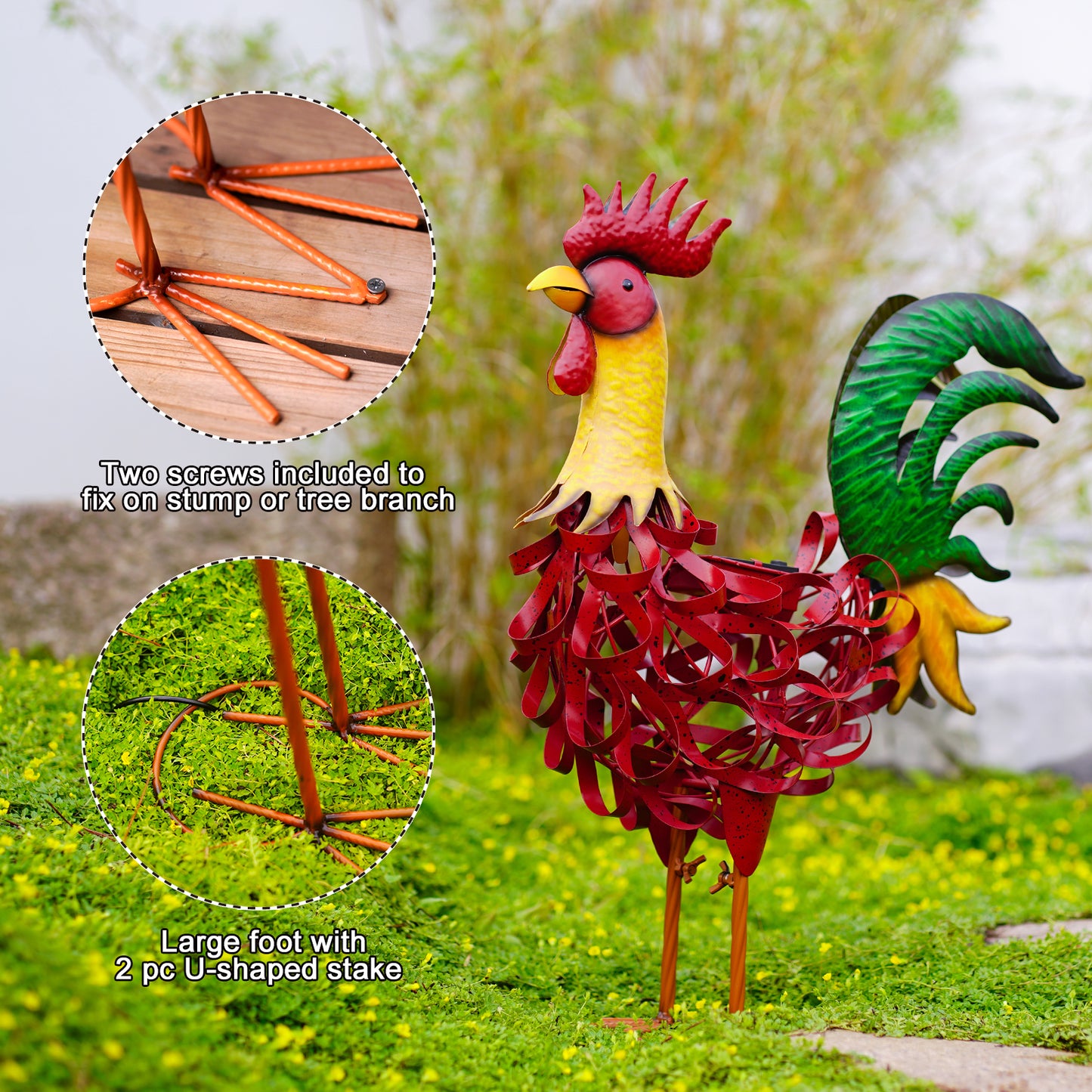 Nacome Metal Rooster Decor for Yard Art: Solar Sculptures & Statues Clearance Lawn Ornaments for Patio Balcony Front Backyard - Gifts for Grandma Mom