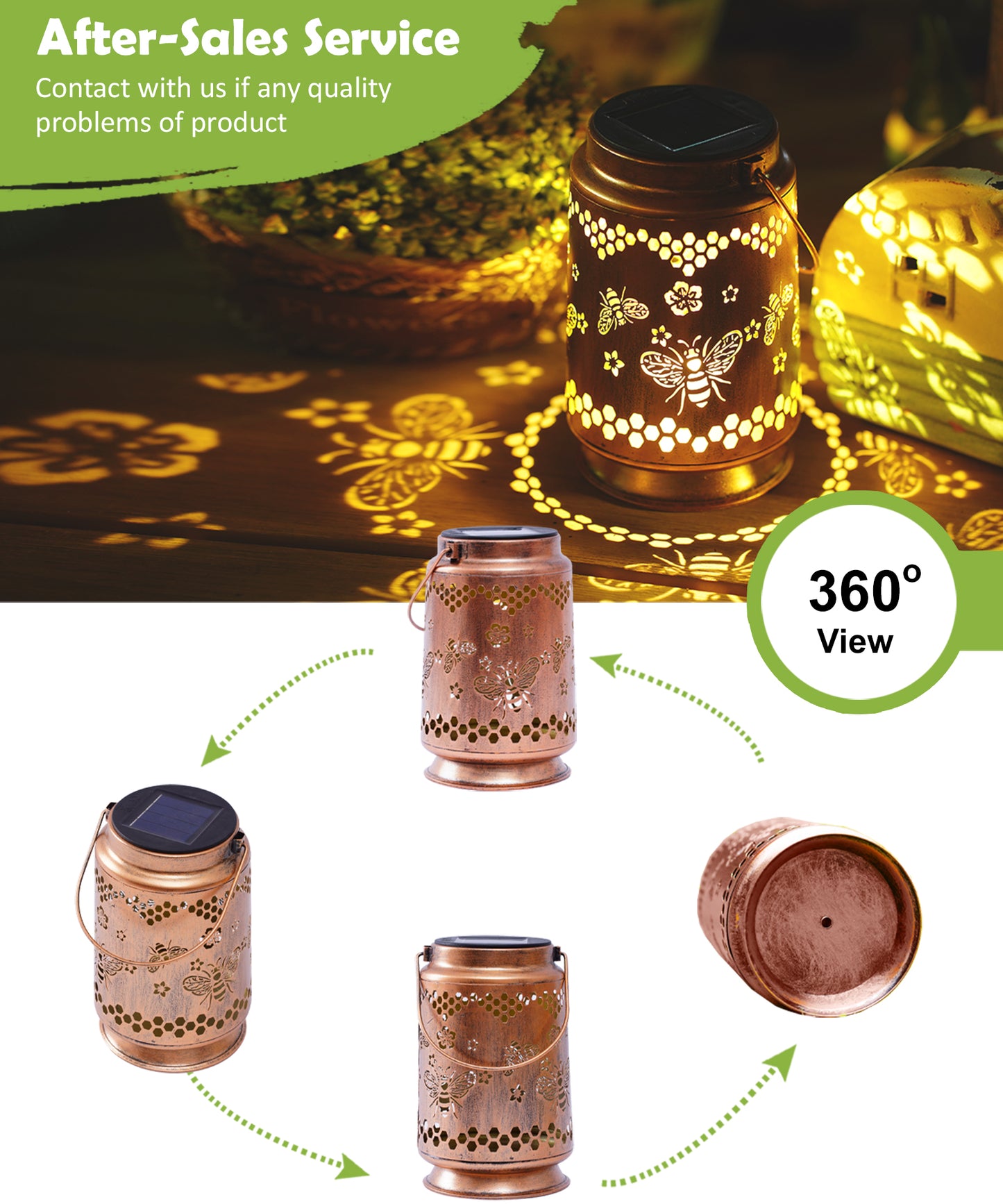 Nacome Bee Solar Lantern for Garden Decor: Waterproof Hanging Metal Decoration with LED Lights for Yard Lawn Porch Patio Landscape Pathway