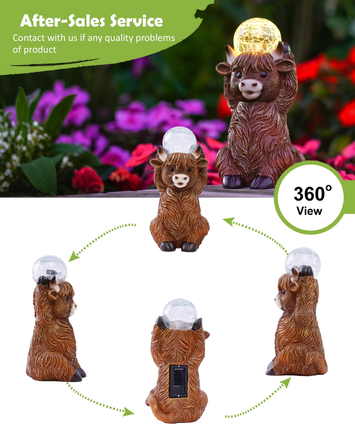 Nacome Solar Highland Cow Garden Decor - Outdoor Statues with Bubble Ball Balcony Lown Patio Porch Sculptures Front Yard Art for Outside - Birthday Gifts for Mom Grandma Women(Brown)