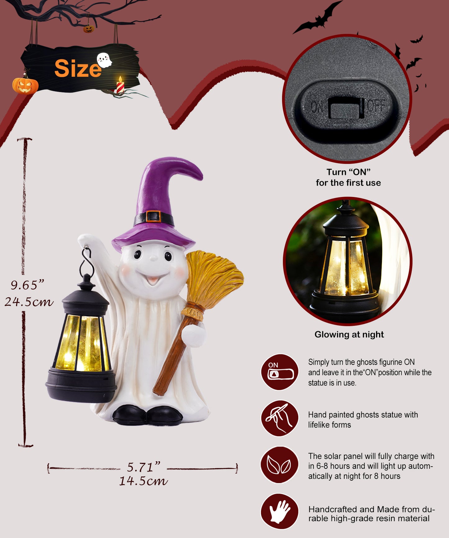 Nacome Halloween Cute Ghost with Solar Lantern: Scary Figurine Spooky Decoration for Garden Outdoor, Holiday, Party, Indoor, Office,Dinner Table - Adorable Gift Ideal Choice