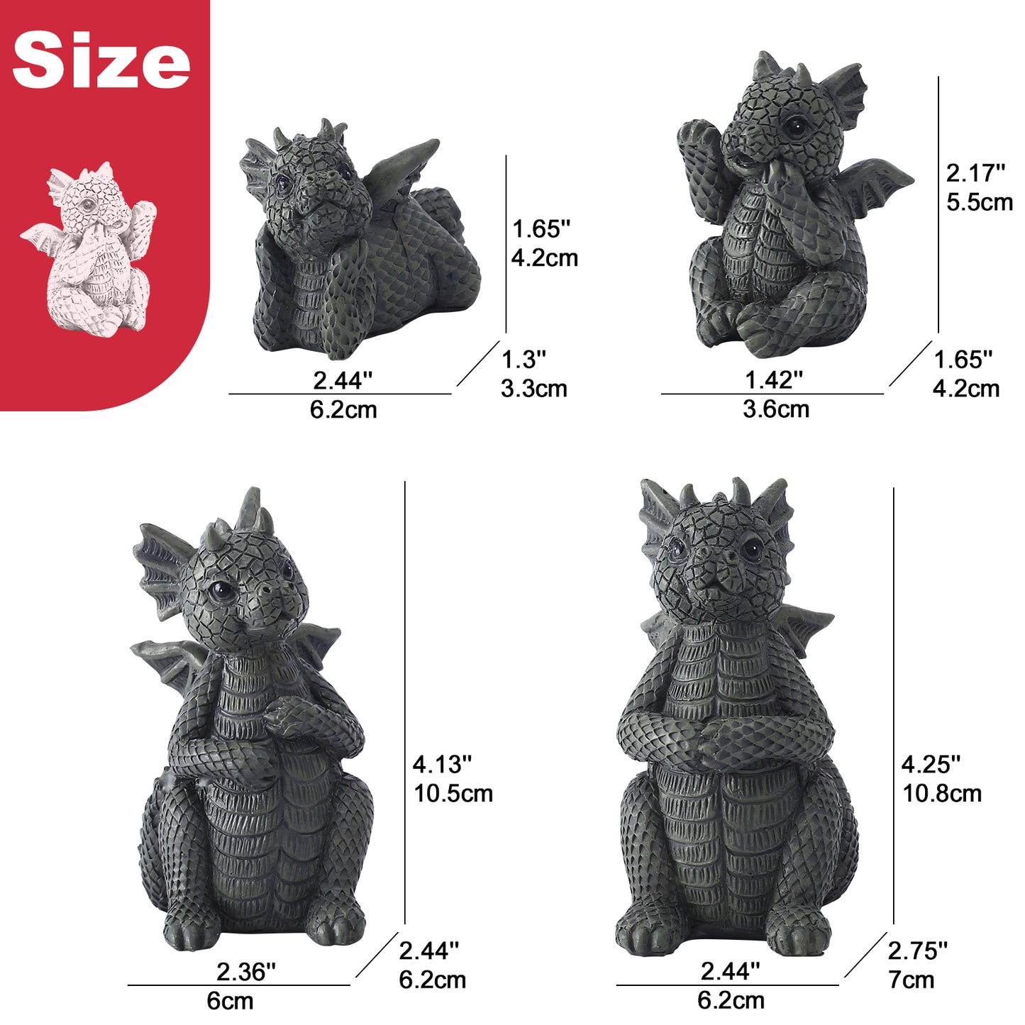 Nacome Dragon Statues for Fairy Garden Accessories: Outdoor Set of 4 Table Sculptures for Clearance Outside Lawn Ornaments Porch Patio Balcony Yard – Gifts for Mom Grandma
