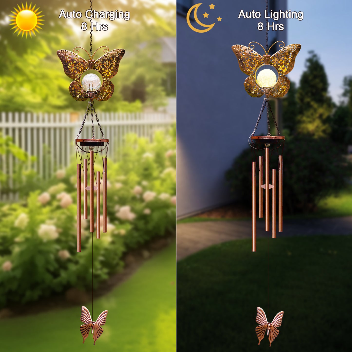 Solar Wind Chimes Outdoor Indoor Decor: Birthday Gifts for Mom/Grandma Outside Solar Lights for Garden Decor(Butterfly)