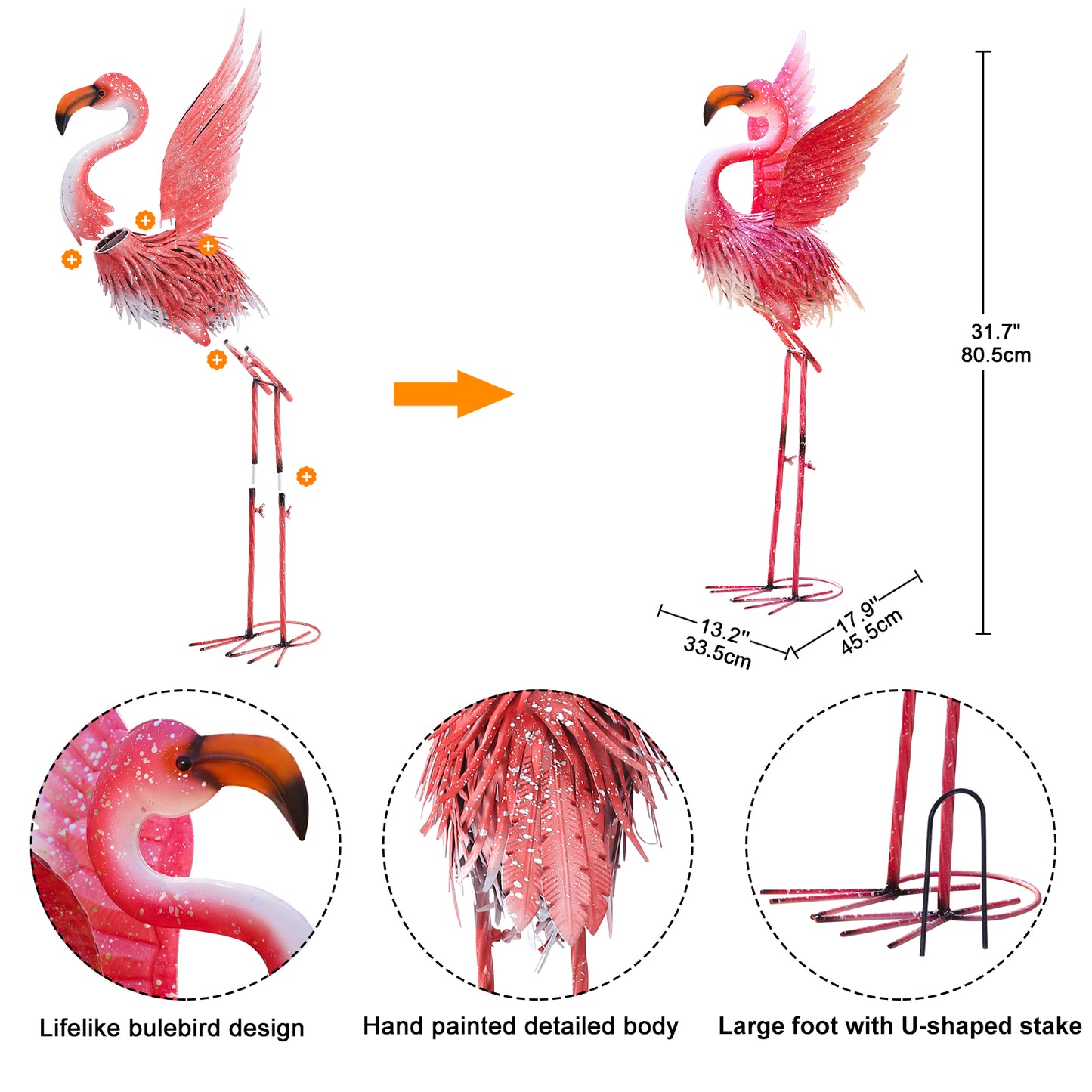 Nacome Metal Flamingo Decor for Yard Art: Solar Sculptures & Statues Clearance Lawn Ornaments for Patio Balcony Front Backyard- Gifts for Grandma Mom