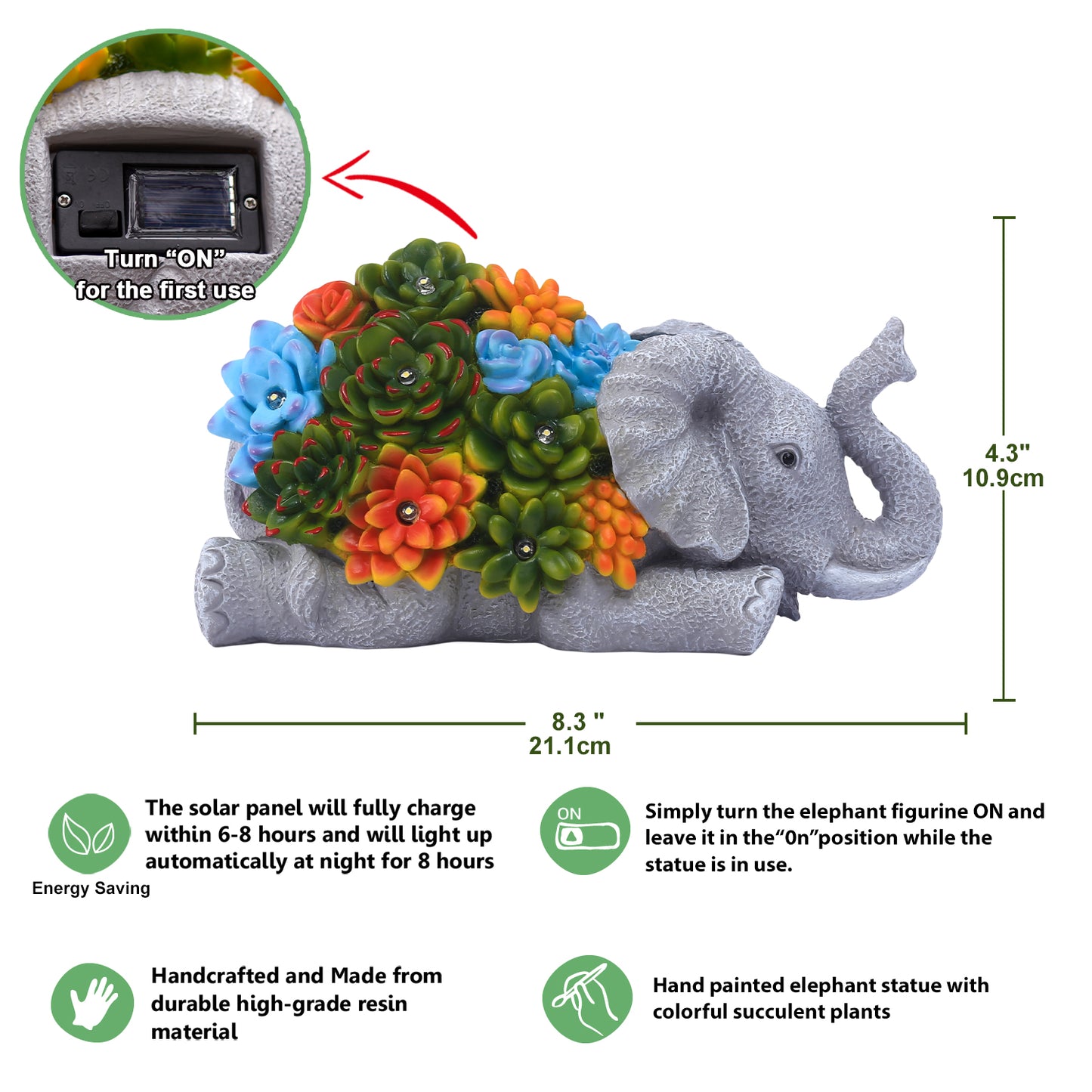 Nacome Elephant Statues with Succulent for Garden Decor: Solar Outdoor Clearance Outside Yard Art Porch Patio Balcony Front Lawn Ornaments –Birthday Gifts for Mom Grandma Women