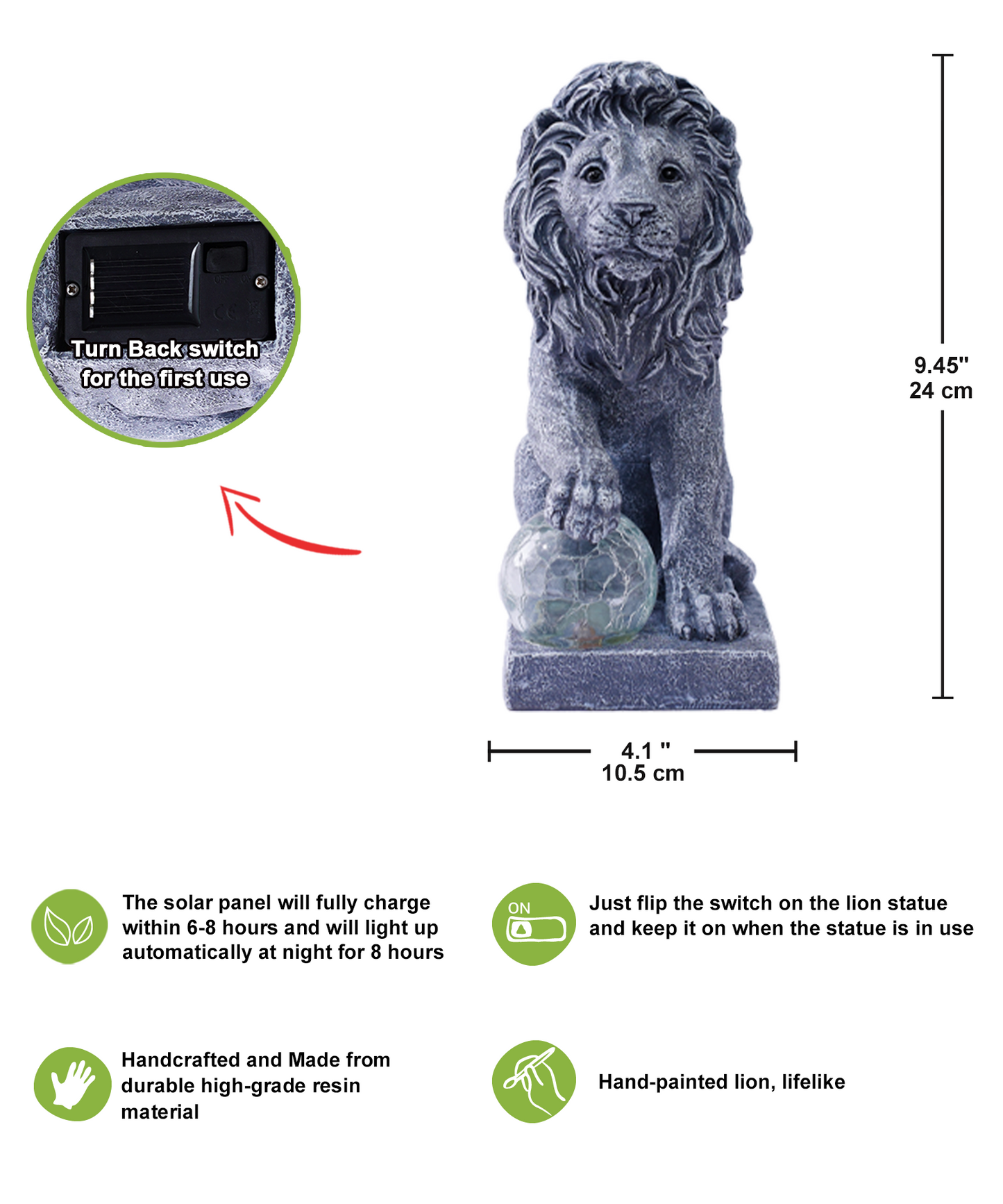 Nacome Solar Guardian Lion Garden Statue: Outdoor Decor Sculpture with Ball Lights for Yard Art Porch Patio - Unique Birthday Gifts for Women Mom