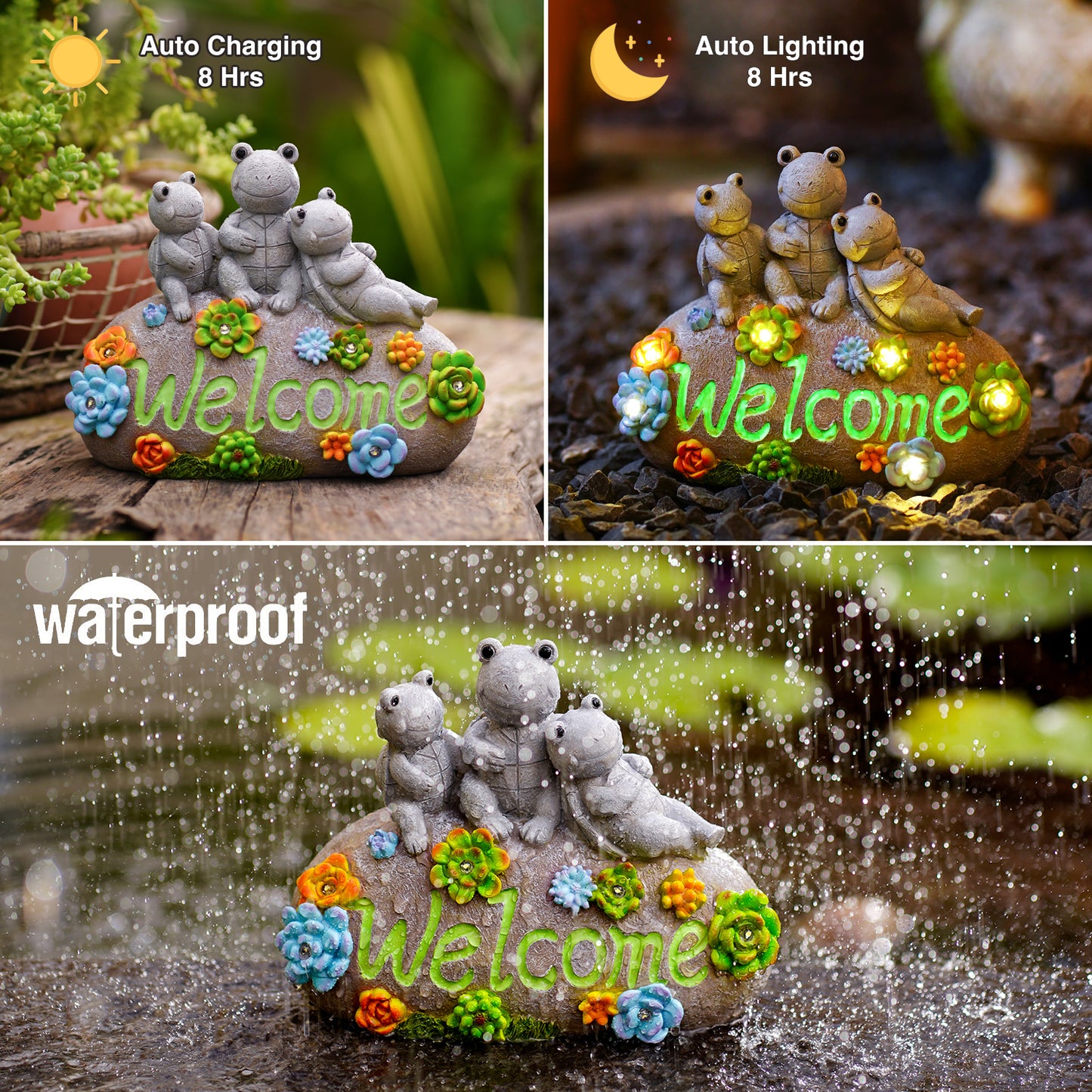 Nacome Solar Frog Statues for Garden Decor: Welcome Sign Outside Lawn for Patio/Balcony/Yard Art/Lawn Ornament House Warming Gifts for Mom/Women