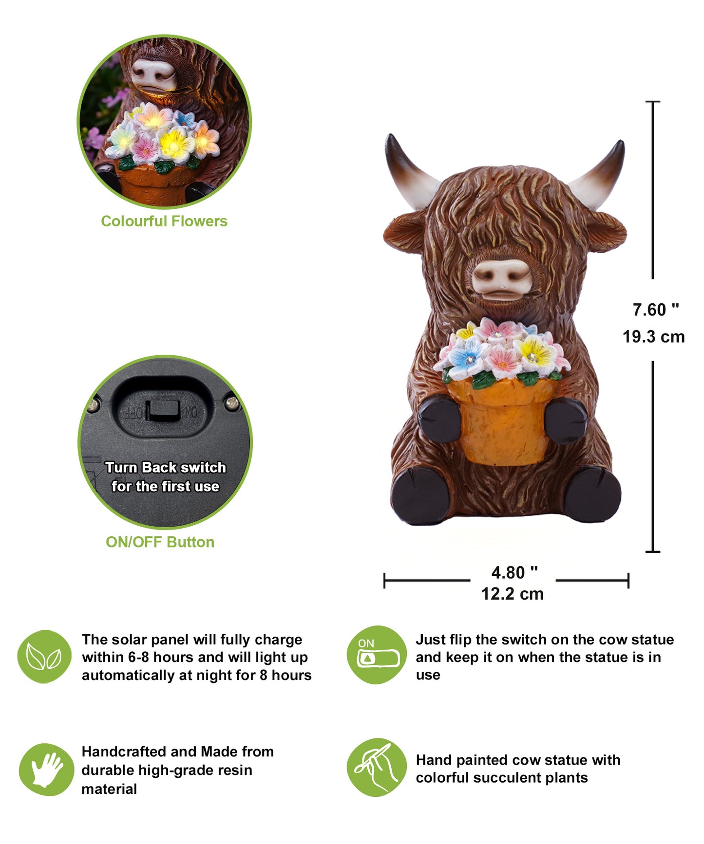 Nacome Solar Garden Highland Cow Holding Succulent Planter with LED Lights Outdoor Decor for Outside Yard Patio Balcony Porch Decorations - Birthday Gifts Mom Grandma Women(Brown)