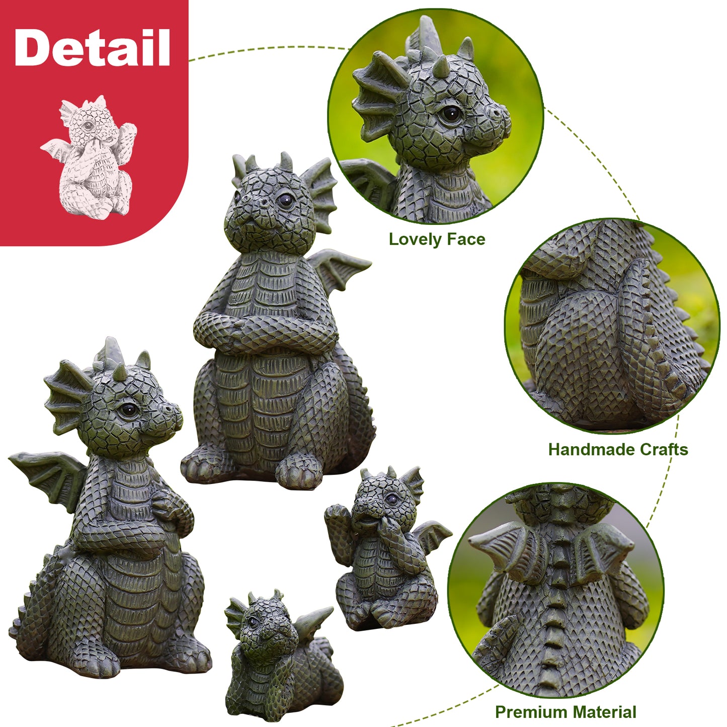 Nacome Dragon Statues for Fairy Garden Accessories: Outdoor Set of 4 Table Sculptures for Clearance Outside Lawn Ornaments Porch Patio Balcony Yard – Gifts for Mom Grandma