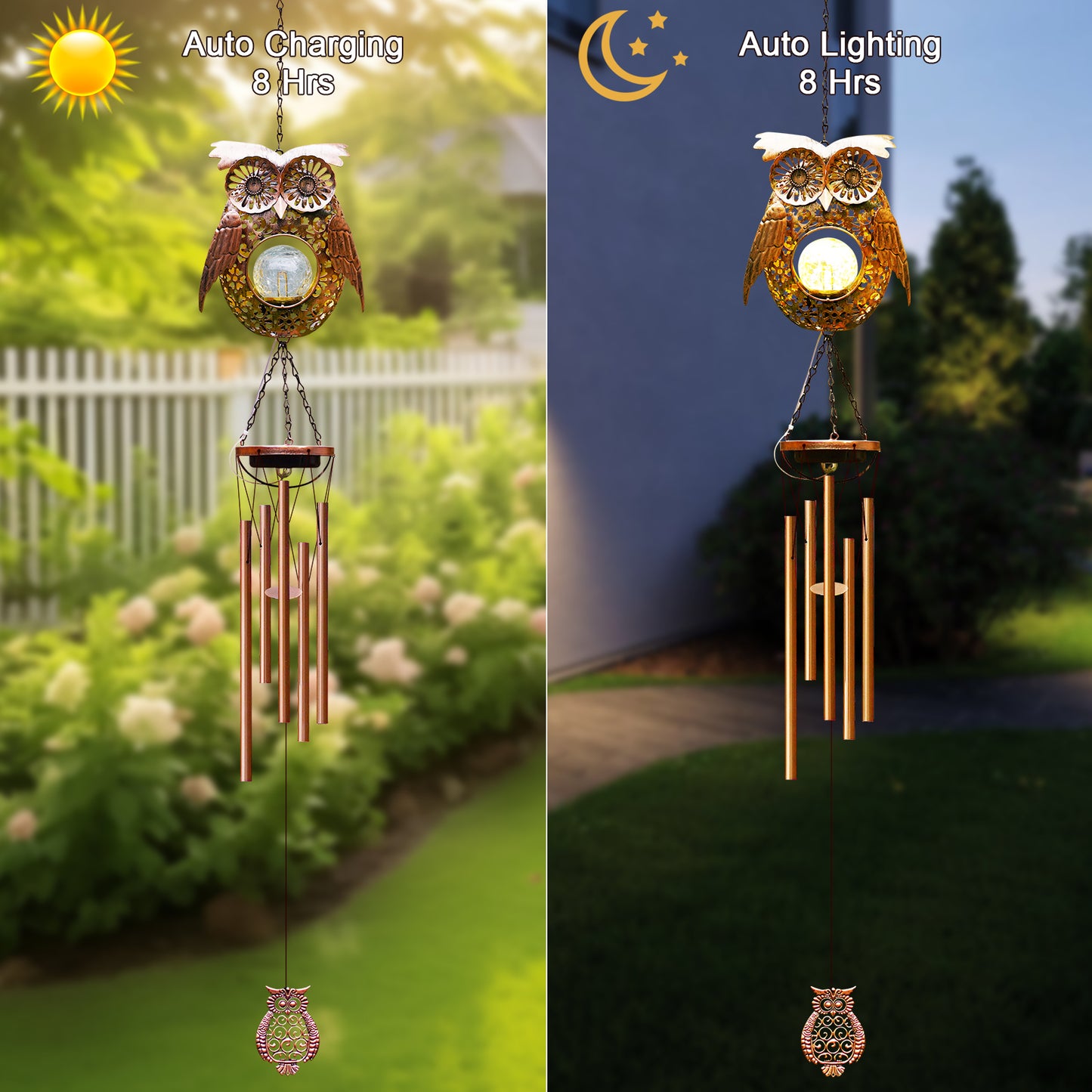 Solar Wind Chimes Outdoor Indoor Decor: Birthday Gifts for Mom/Grandma Outside Solar Lights for Garden Decor(Owl)