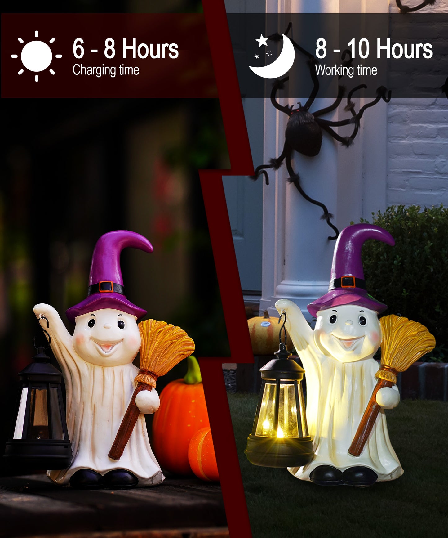 Nacome Halloween Cute Ghost with Solar Lantern: Scary Figurine Spooky Decoration for Garden Outdoor, Holiday, Party, Indoor, Office,Dinner Table - Adorable Gift Ideal Choice