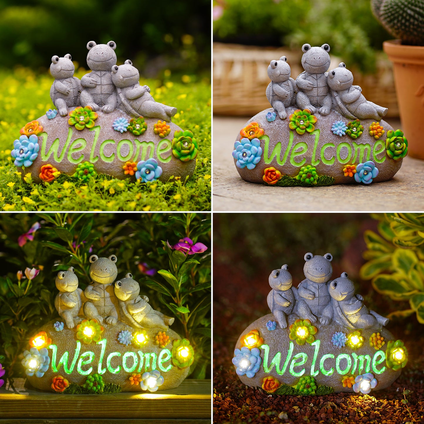 Nacome Solar Frog Statues for Garden Decor: Welcome Sign Outside Lawn for Patio/Balcony/Yard Art/Lawn Ornament House Warming Gifts for Mom/Women