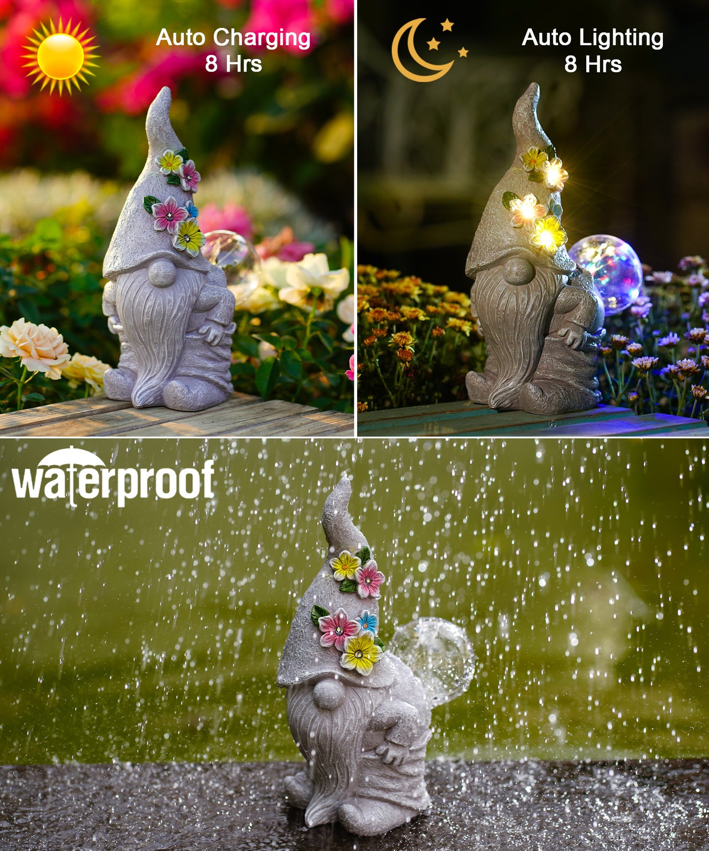 Nacome Solar Funny Gnome Statue for Garden: Outside Decor with Blow Bubbles Ball Lights Clearance for Yard Art Lawn Ornaments Porch Patio Balcony - Birthday Gifts for Grandma Mom Women