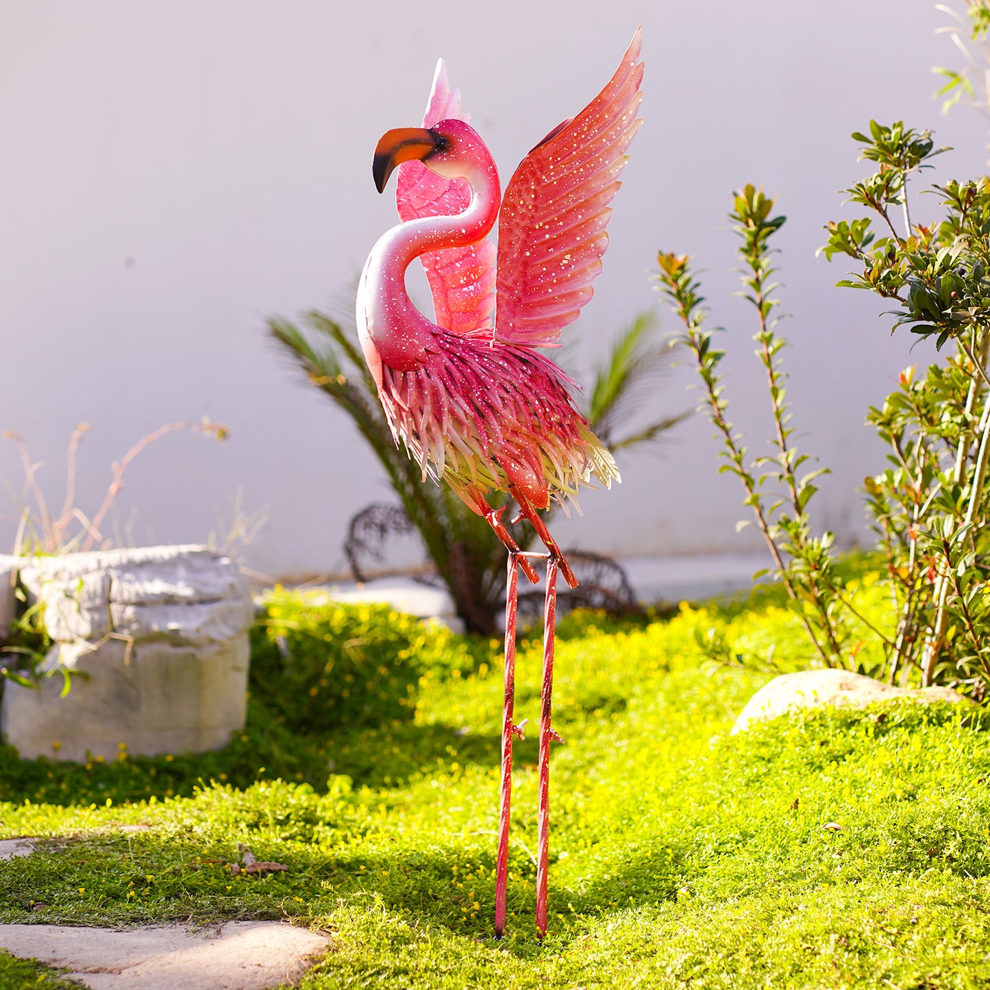 Nacome Metal Flamingo Decor for Yard Art: Solar Sculptures & Statues Clearance Lawn Ornaments for Patio Balcony Front Backyard- Gifts for Grandma Mom