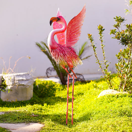 Nacome Metal Flamingo Decor for Yard Art: Solar Sculptures & Statues Clearance Lawn Ornaments for Patio Balcony Front Backyard- Gifts for Grandma Mom