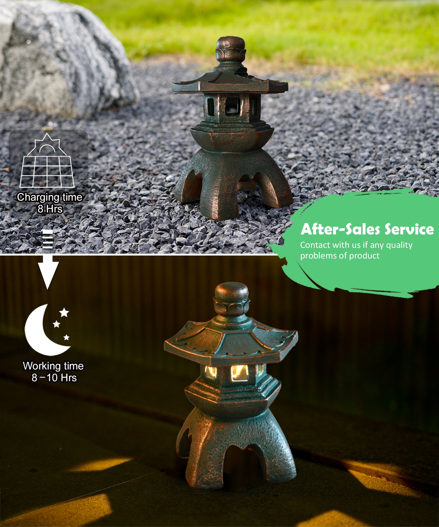 Nacome Solar Pagoda Lantern Garden Statue,Indoor/Outdoor Zen Asian Decor for Landscape Balcony,Garden,Patio,Porch Yard Art Ornament,Polyresin, Stone Finish
