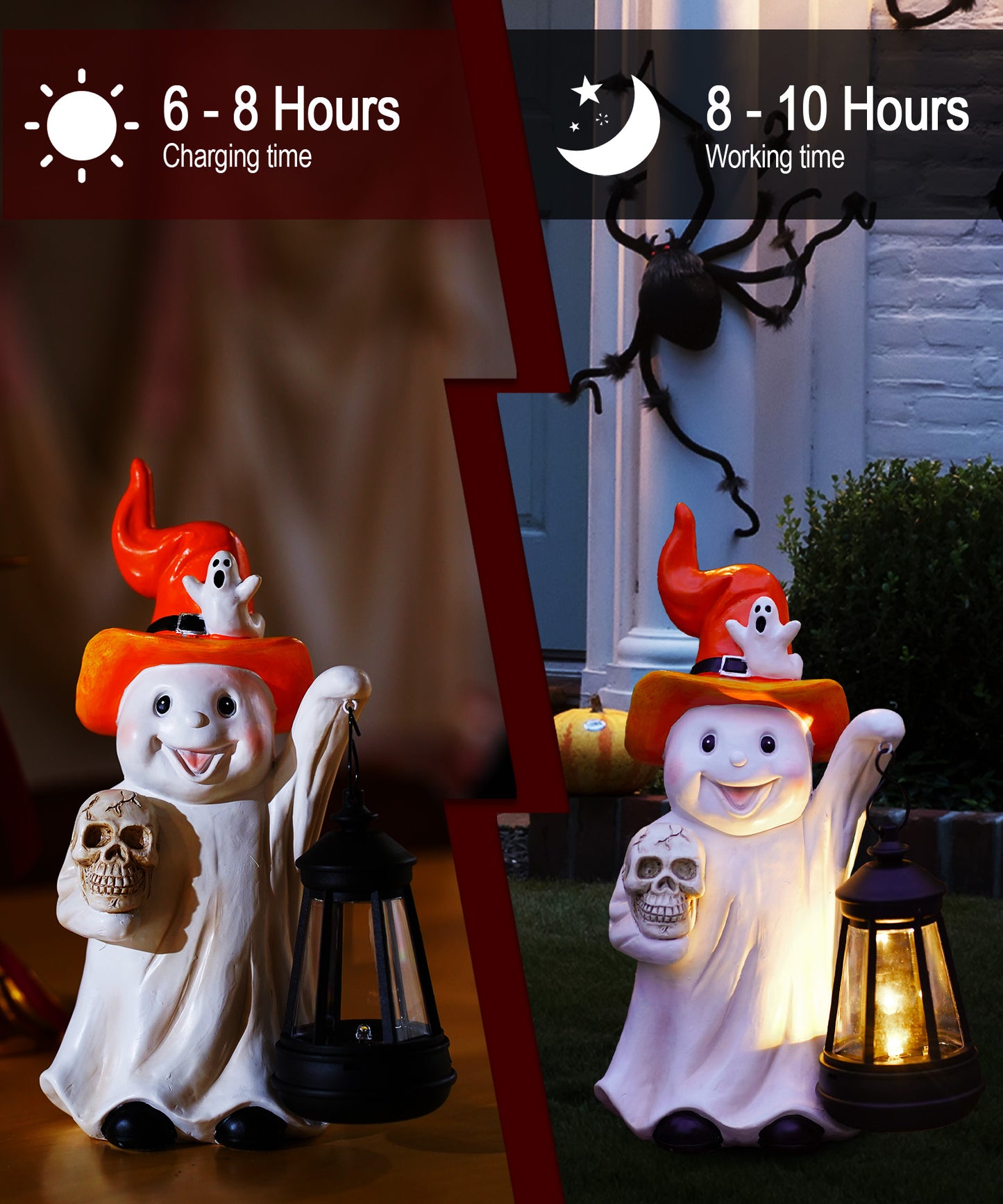 Nacome Halloween Cute Ghost with Solar Lantern: Scary Figurine Spooky Decoration for Garden Outdoor, Holiday, Party, Indoor, Office,Dinner Table - Adorable Gift Ideal Choice