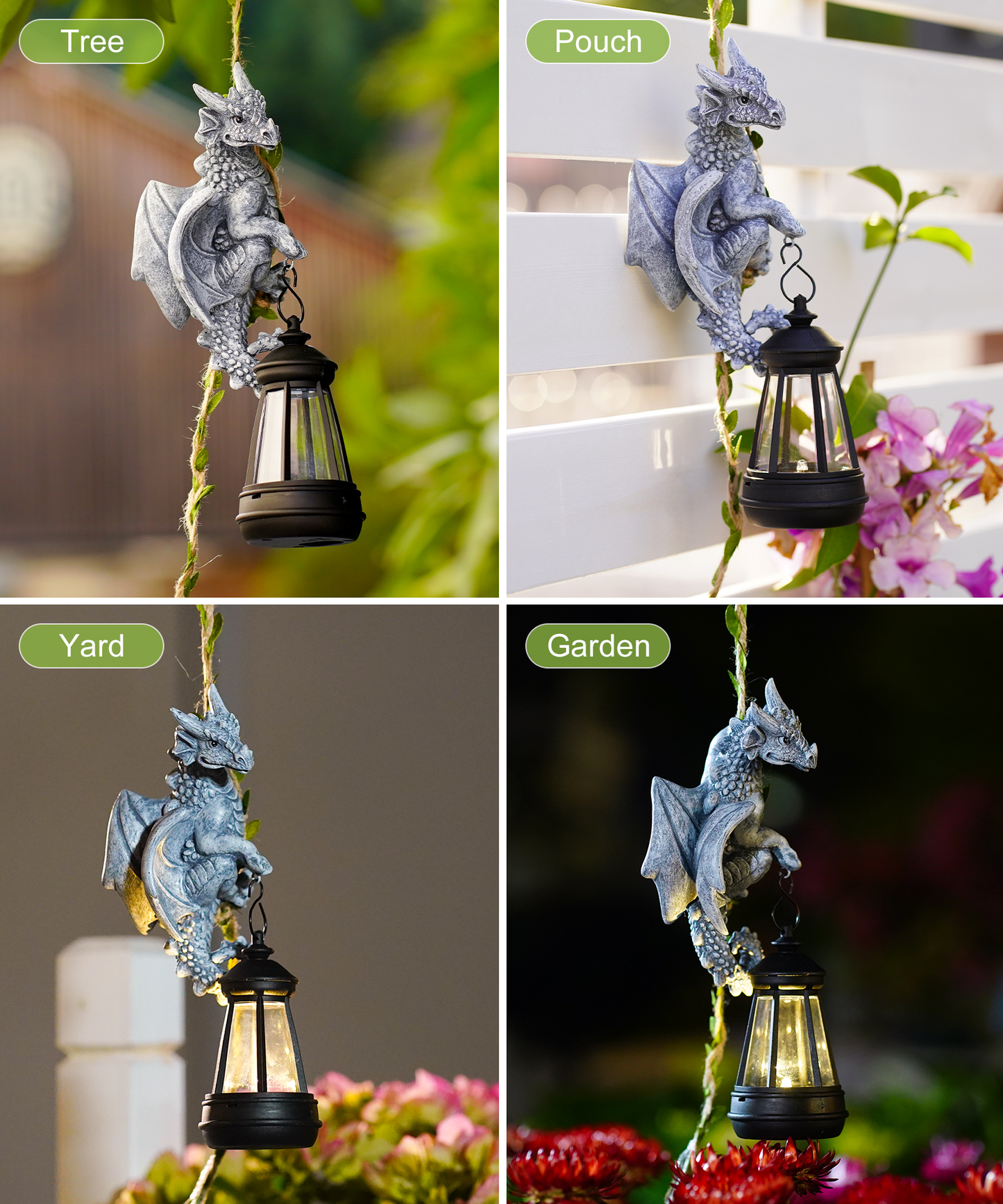 Nacome Solar Dragon Outdoor Statues for Garden: Outside Hanging Climbing Sculptures with Lantern Decor for Yard Art Porch Balcony - Birthday Gifts for Grandma Mom Women