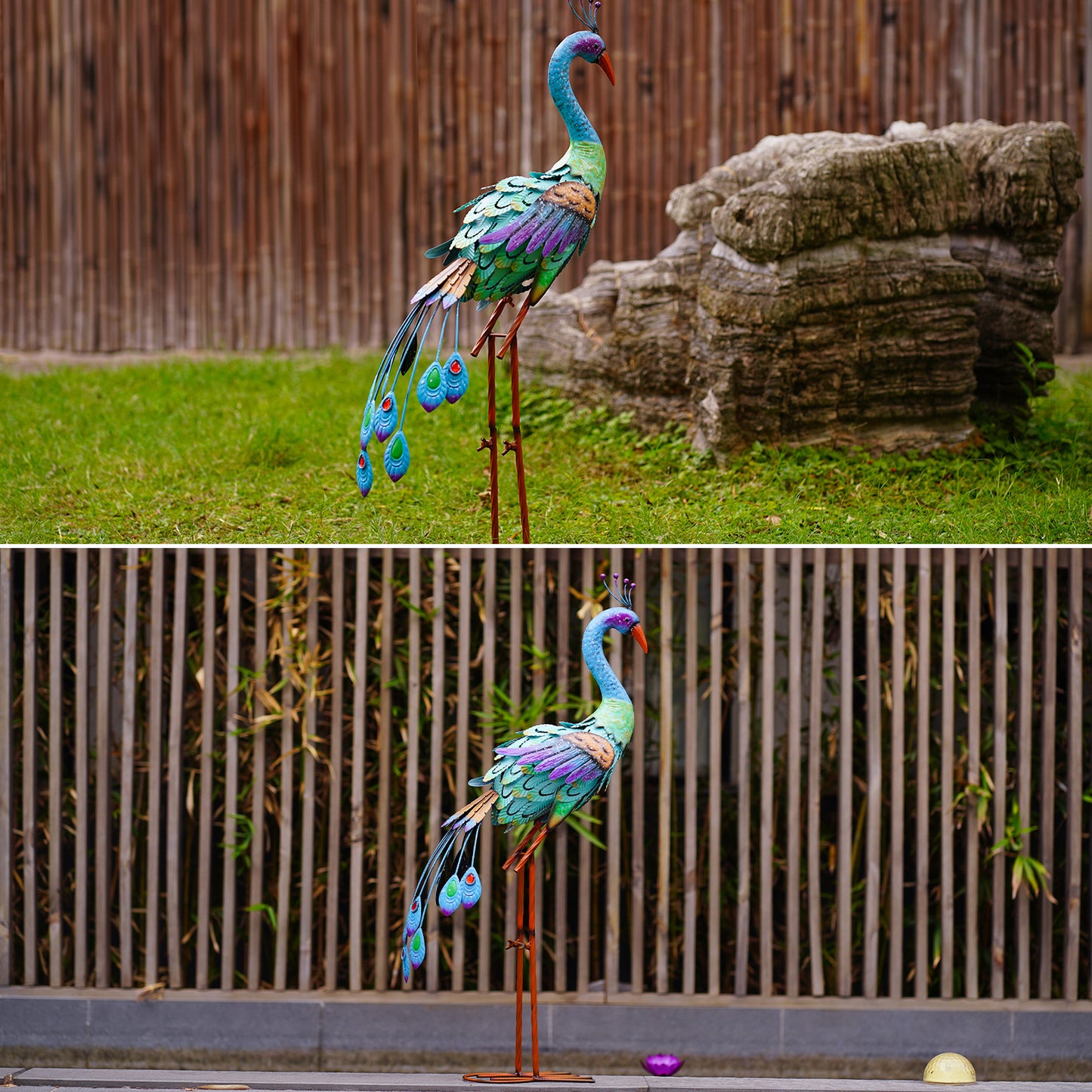 Nacome Metal Peacock Statues for Garden Decor: Outdoor Sculptures Clearance Lawn Ornaments for Patio Balcony Front Backyard - Unique Gifts for Grandma Mom