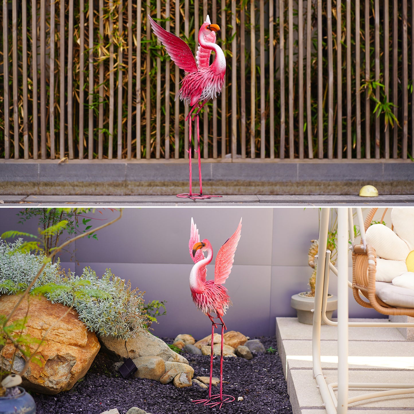Nacome Metal Flamingo Decor for Yard Art: Solar Sculptures & Statues Clearance Lawn Ornaments for Patio Balcony Front Backyard- Gifts for Grandma Mom
