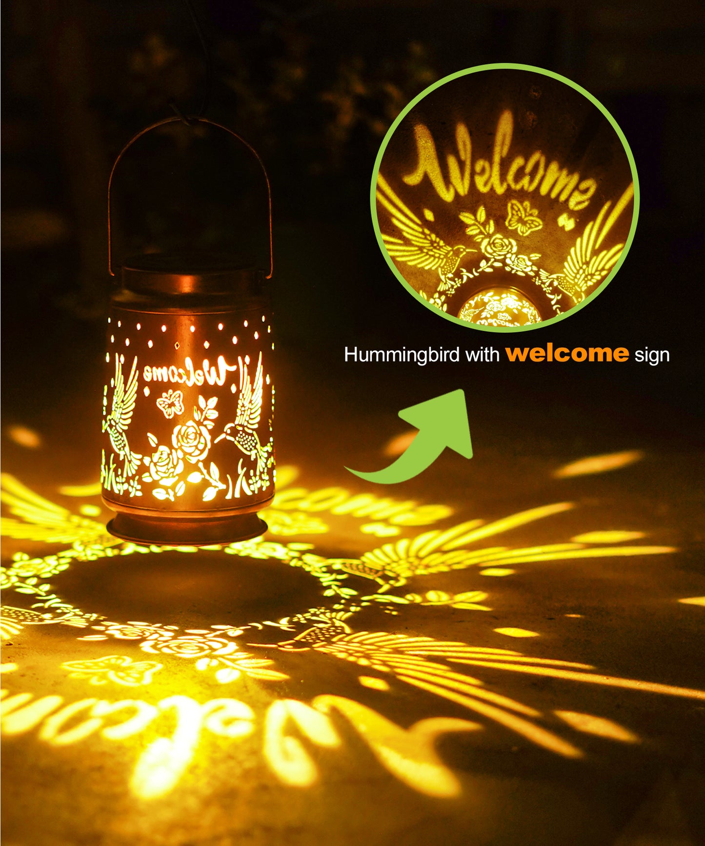 Nacome Bird Solar Lantern for Garden Decor: Butterfly Waterproof Hanging Metal Decoration with LED Lights for Yard Lawn Porch Patio Landscape Pathway