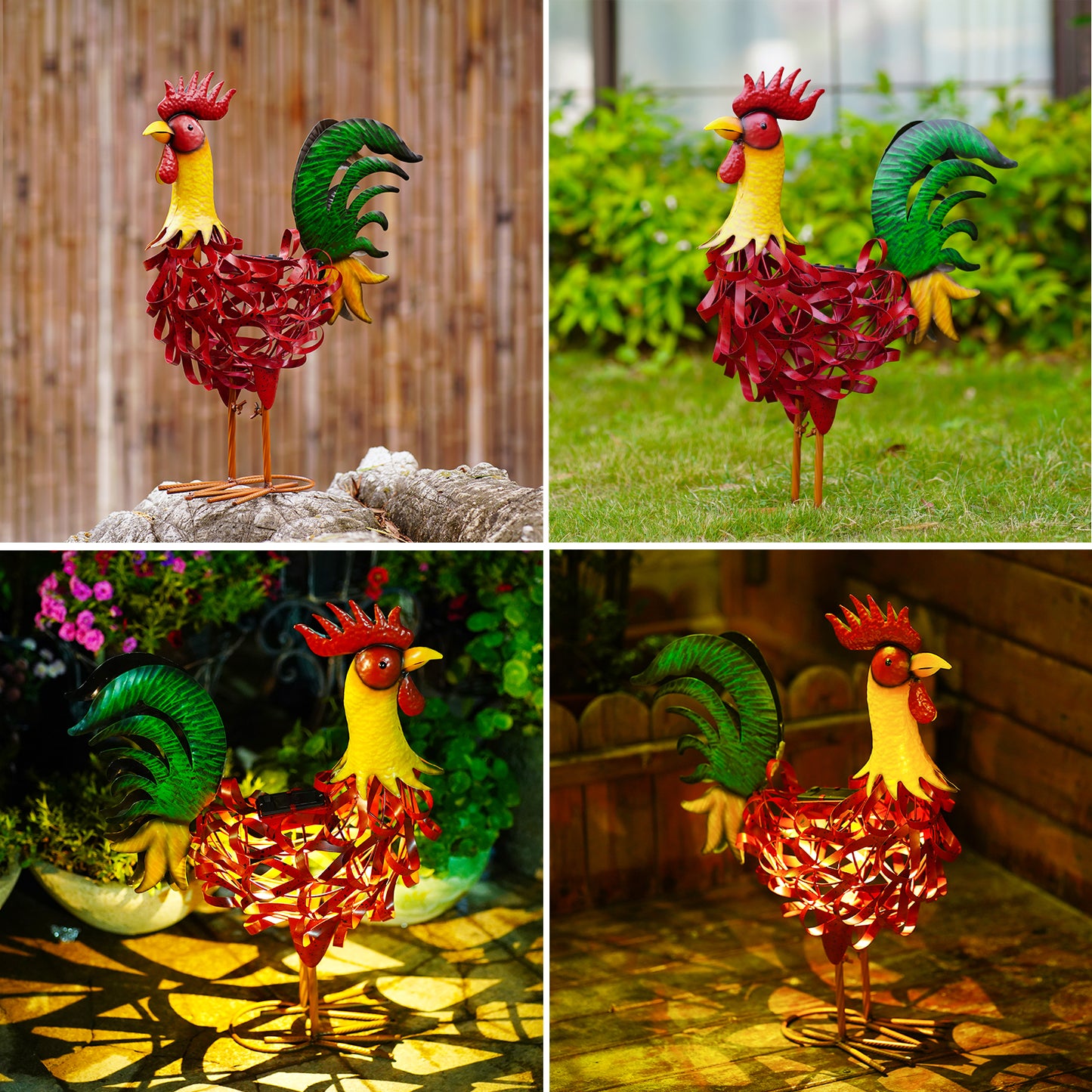 Nacome Metal Rooster Decor for Yard Art: Solar Sculptures & Statues Clearance Lawn Ornaments for Patio Balcony Front Backyard - Gifts for Grandma Mom