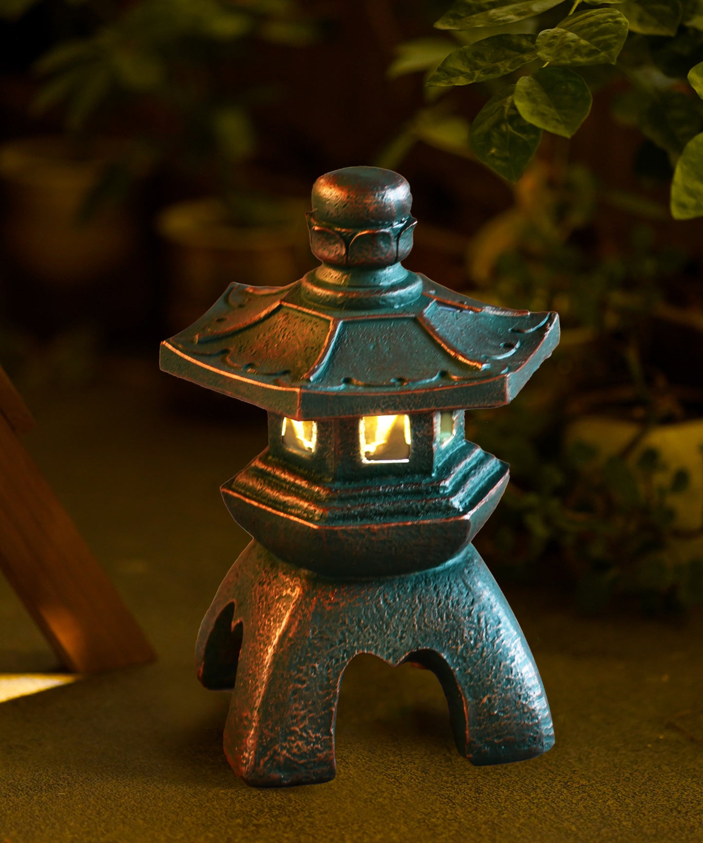 Nacome Solar Pagoda Lantern Garden Statue,Indoor/Outdoor Zen Asian Decor for Landscape Balcony,Garden,Patio,Porch Yard Art Ornament,Polyresin, Stone Finish