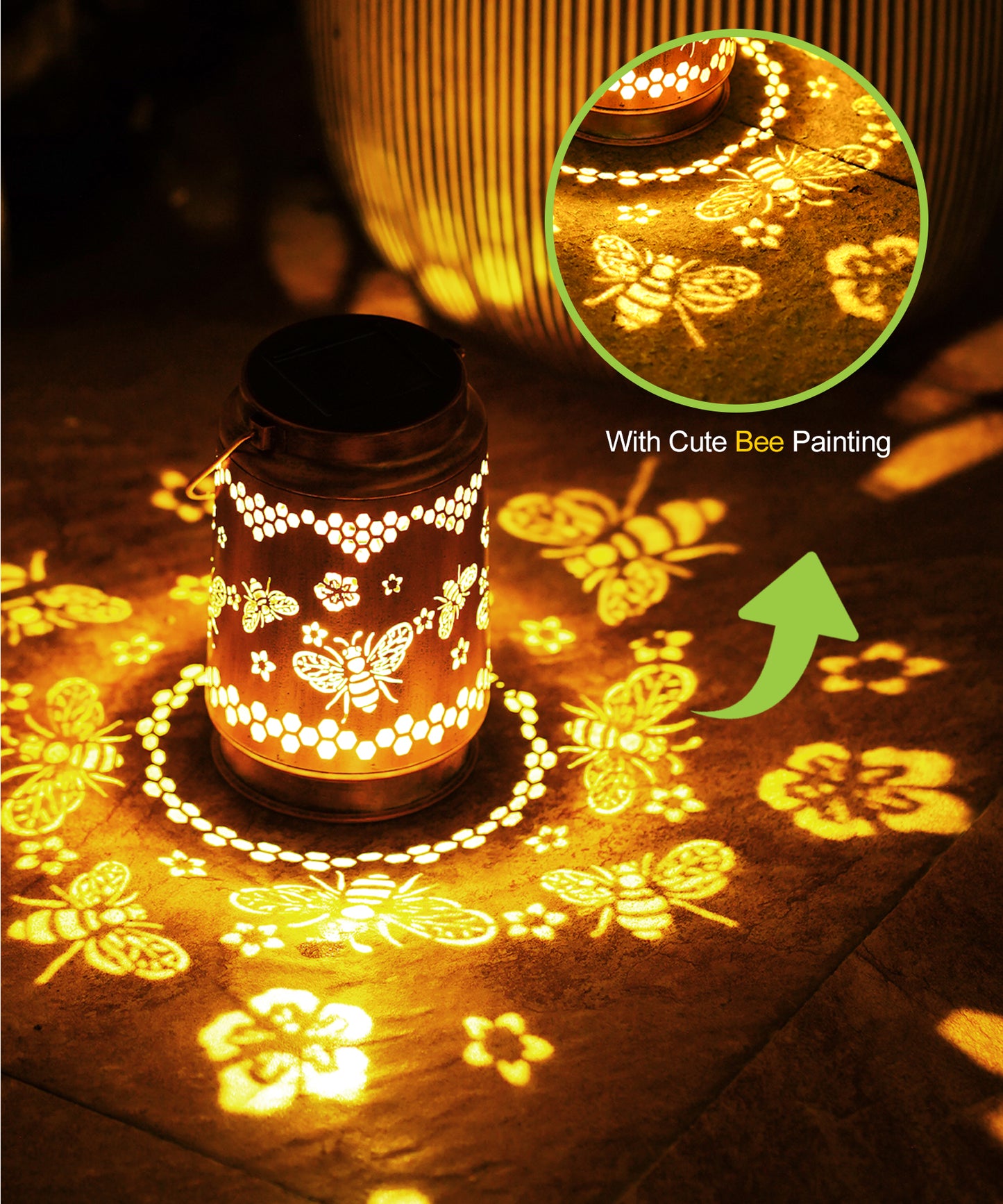Nacome Bee Solar Lantern for Garden Decor: Waterproof Hanging Metal Decoration with LED Lights for Yard Lawn Porch Patio Landscape Pathway