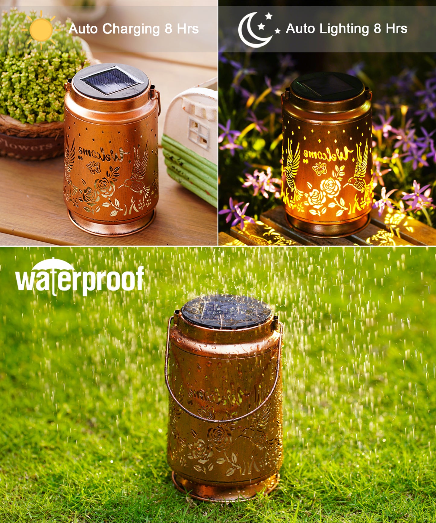 Nacome Bird Solar Lantern for Garden Decor: Butterfly Waterproof Hanging Metal Decoration with LED Lights for Yard Lawn Porch Patio Landscape Pathway