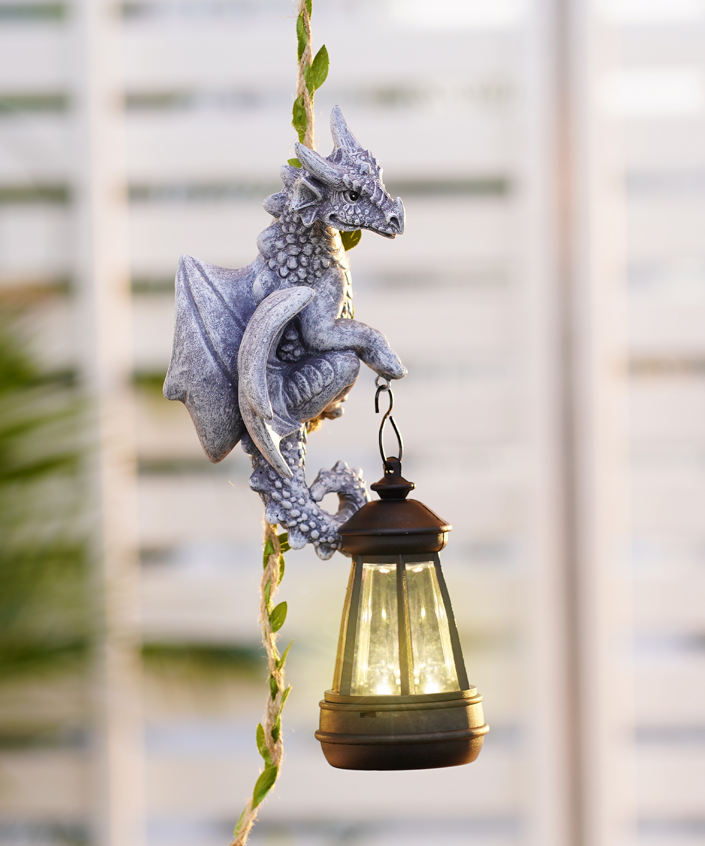Nacome Solar Dragon Outdoor Statues for Garden: Outside Hanging Climbing Sculptures with Lantern Decor for Yard Art Porch Balcony - Birthday Gifts for Grandma Mom Women