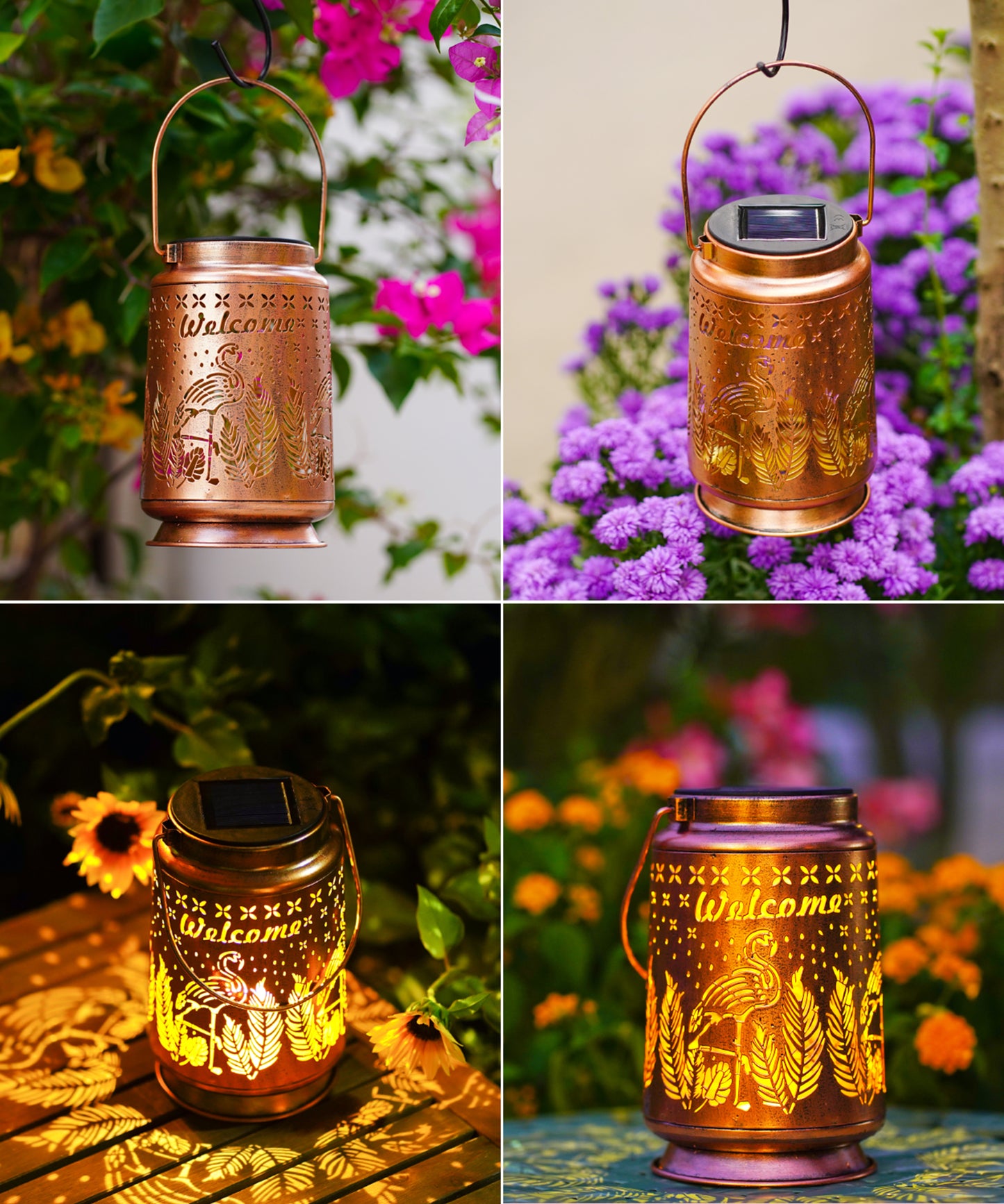 Nacome Flamingo Solar Lantern for Garden Decor: Waterproof Hanging Metal Decoration with LED Lights for Yard Lawn Porch Patio Landscape Pathway – Birthday Gifts for Mom Grandma Women